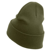 Licensed Star US Army Retired Military Embroidered 12 Inch Solid Knit Cuff Long Beanie Made in USA - Olive OSFM