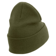 Licensed Star US Army Retired Military Embroidered 12 Inch Solid Knit Cuff Long Beanie Made in USA - Olive OSFM