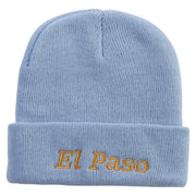 El Paso Logo Embroidered Super Stretch Knit Watch Cap Beanie - Columbia-Blue OSFM