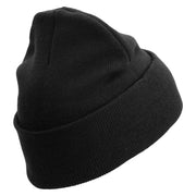 Marine Veteran Logo Embroidered 12 Inch Solid Knit Cuff Long Beanie Made in USA - Black OSFM
