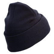 Marine Veteran Logo Embroidered 12 Inch Solid Knit Cuff Long Beanie Made in USA - Navy OSFM