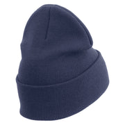 Licensed Star US Army Retired Military Embroidered 12 Inch Solid Knit Cuff Long Beanie Made in USA - Navy OSFM