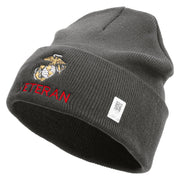 Marine Veteran Logo Embroidered 12 Inch Solid Knit Cuff Long Beanie Made in USA - Charcoal OSFM
