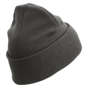 Marine Veteran Logo Embroidered 12 Inch Solid Knit Cuff Long Beanie Made in USA - Charcoal OSFM