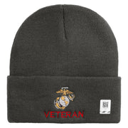 Marine Veteran Logo Embroidered 12 Inch Solid Knit Cuff Long Beanie Made in USA - Charcoal OSFM