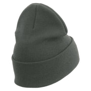 Licensed Star US Army Retired Military Embroidered 12 Inch Solid Knit Cuff Long Beanie Made in USA - Charcoal OSFM