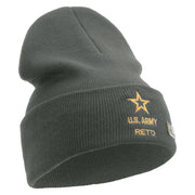 Licensed Star US Army Retired Military Embroidered 12 Inch Solid Knit Cuff Long Beanie Made in USA - Charcoal OSFM
