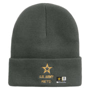 Licensed Star US Army Retired Military Embroidered 12 Inch Solid Knit Cuff Long Beanie Made in USA - Charcoal OSFM