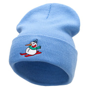 Snowman Riding Embroidered 12 Inch Long Knitted Beanie