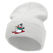 Snowman Riding Embroidered 12 Inch Long Knitted Beanie - White OSFM