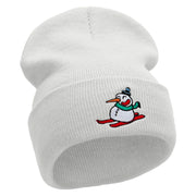 Snowman Riding Embroidered 12 Inch Long Knitted Beanie - White OSFM