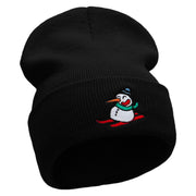 Snowman Riding Embroidered 12 Inch Long Knitted Beanie - Black OSFM