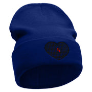 Block Inside Grid Heart Embroidered 12 Inch Long Knitted Beanie - Royal OSFM