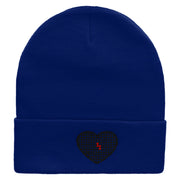 Block Inside Grid Heart Embroidered 12 Inch Long Knitted Beanie - Royal OSFM