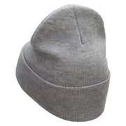 818 Embroidered 12 Inch Long Knitted Beanie - Heather-Grey OSFM