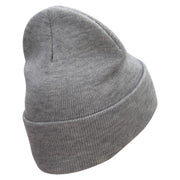 818 Embroidered 12 Inch Long Knitted Beanie - Heather-Grey OSFM