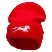 Fast Horse Embroidered 12 Inch Long Knitted Beanie - Red OSFM