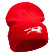 Fast Horse Embroidered 12 Inch Long Knitted Beanie - Red OSFM