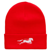 Fast Horse Embroidered 12 Inch Long Knitted Beanie - Red OSFM