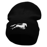 Fast Horse Embroidered 12 Inch Long Knitted Beanie - Black OSFM