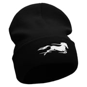 Fast Horse Embroidered 12 Inch Long Knitted Beanie - Black OSFM