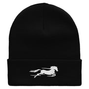 Fast Horse Embroidered 12 Inch Long Knitted Beanie - Black OSFM