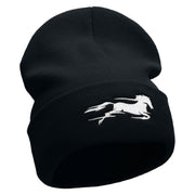 Fast Horse Embroidered 12 Inch Long Knitted Beanie - Navy OSFM