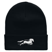 Fast Horse Embroidered 12 Inch Long Knitted Beanie - Navy OSFM