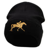 Running Horse Embroidered 12 Inch Long Knitted Beanie - Black OSFM