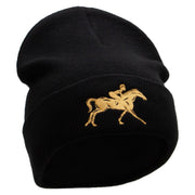 Running Horse Embroidered 12 Inch Long Knitted Beanie - Black OSFM