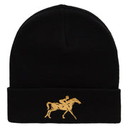 Running Horse Embroidered 12 Inch Long Knitted Beanie - Black OSFM