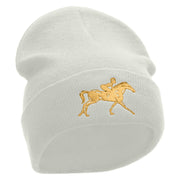 Running Horse Embroidered 12 Inch Long Knitted Beanie - White OSFM