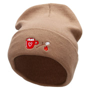 Hot Coca Marshmellow Embroidered 12 inch Acrylic Cuffed Long Beanie - Khaki OSFM