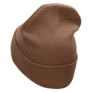 Hot Coca Marshmellow Embroidered 12 inch Acrylic Cuffed Long Beanie - Khaki OSFM