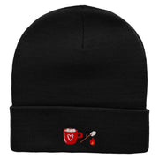 Hot Coca Marshmellow Embroidered 12 inch Acrylic Cuffed Long Beanie - Black OSFM