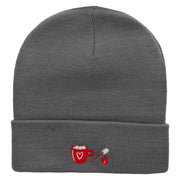 Hot Coca Marshmellow Embroidered 12 inch Acrylic Cuffed Long Beanie - Charcoal OSFM