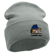 Camping Trip Embroidered 12 inch Acrylic Cuffed Long Beanie - Grey OSFM