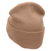 Camping Trip Embroidered 12 inch Acrylic Cuffed Long Beanie - Khaki OSFM