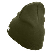Marine Veteran Symbol Embroidered 8 Inch Solid Knit Short Beanie Made in USA - Olive OSFM