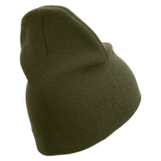 Marine Veteran Symbol Embroidered 8 Inch Solid Knit Short Beanie Made in USA - Olive OSFM