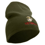Marine Veteran Symbol Embroidered 8 Inch Solid Knit Short Beanie Made in USA - Olive OSFM