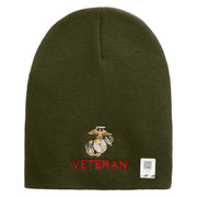 Marine Veteran Symbol Embroidered 8 Inch Solid Knit Short Beanie Made in USA - Olive OSFM