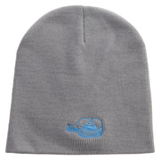 Aqua Ship and Bottle Embroidered 12 inch Acrylic Cuffed Long Beanie - Grey OSFM