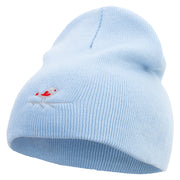 Cute Bird with Heart Embroidered 8 inch Acrylic Short Beanie - Lt-Blue OSFM