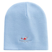 Cute Bird with Heart Embroidered 8 inch Acrylic Short Beanie - Lt-Blue OSFM