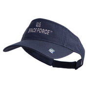 US Space Force Grey Letter Design Embroidered Pro Style Cotton Twill Washed Visor - Navy OSFM