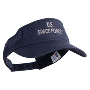 US Space Force Grey Letter Design Embroidered Pro Style Cotton Twill Washed Visor - Navy OSFM