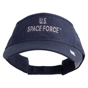 US Space Force Grey Letter Design Embroidered Pro Style Cotton Twill Washed Visor - Navy OSFM
