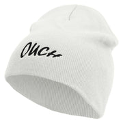 Ouch Embroidered 8 inch Acrylic Short Beanie - White OSFM