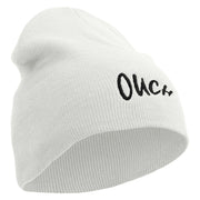 Ouch Embroidered 8 inch Acrylic Short Beanie - White OSFM